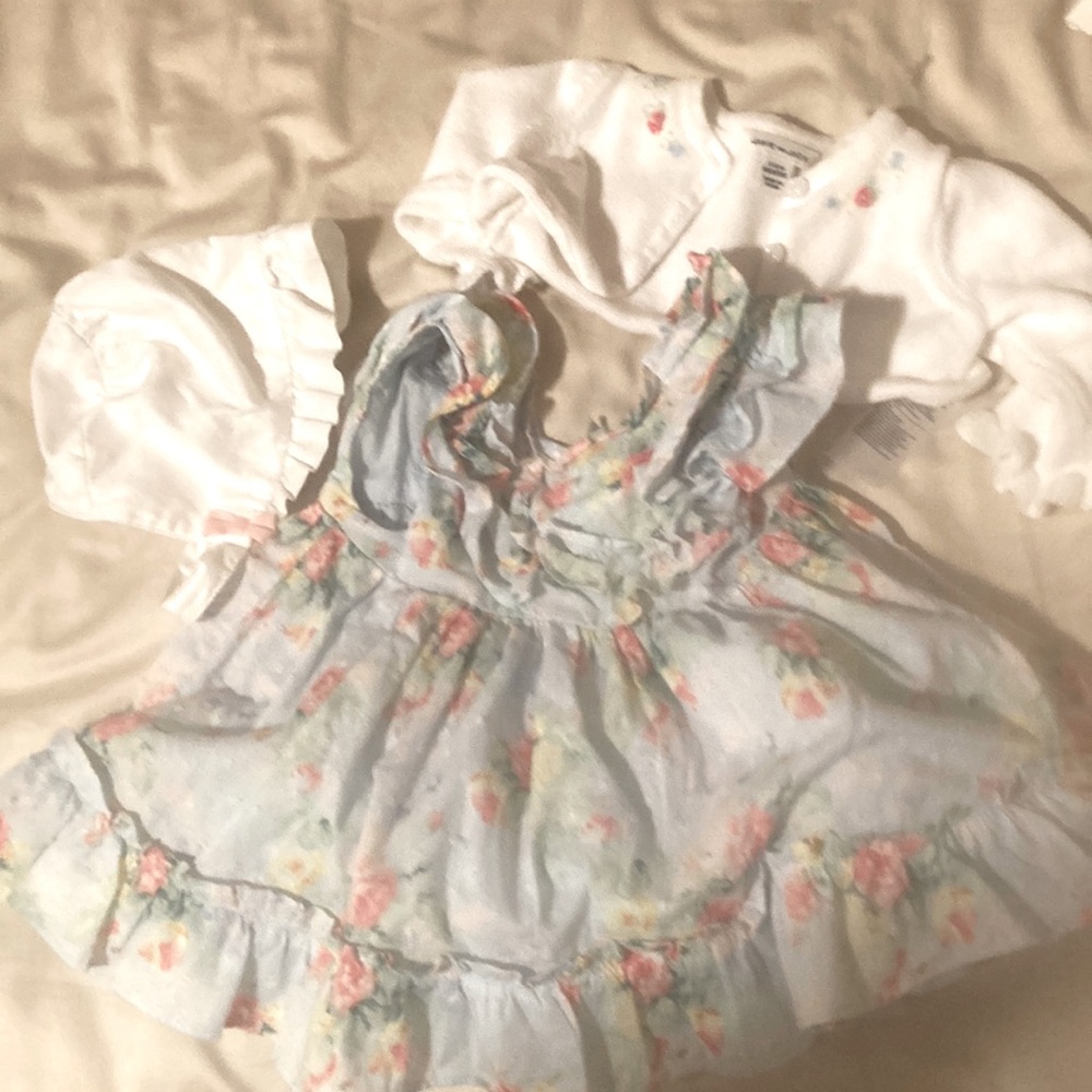 BaBy blue dress with cardigan and bonnet